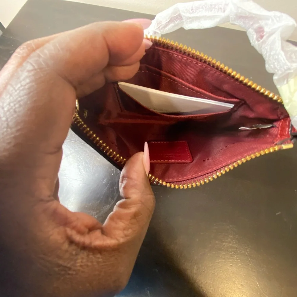 NWT COACH mini wristlet wallet, burgundy with gold hardware - Picture 5 of 7